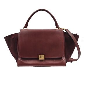 Celine Trapèze Medium Leather Top Handle Shoulder Bag Burgundy